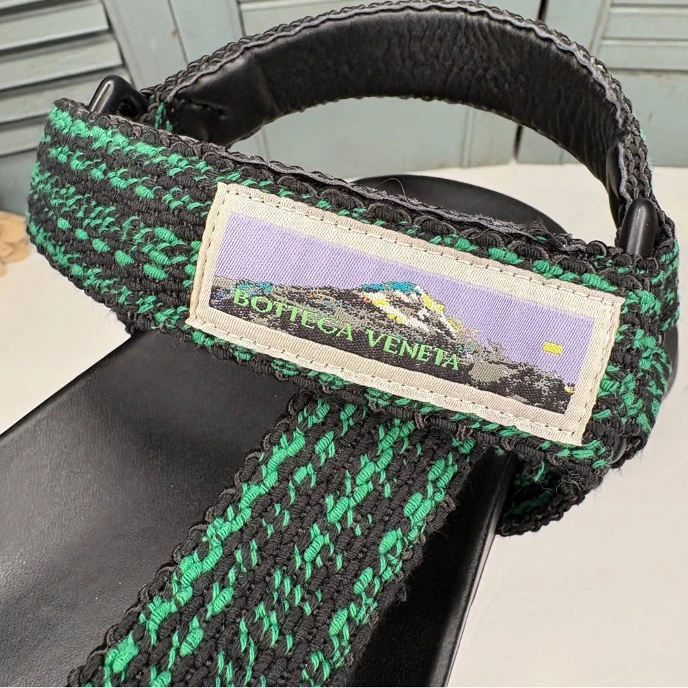 Bottega Veneta Men's Trip Two-Tone Ribbon Sporty Sandals Black/Green Size 45.5